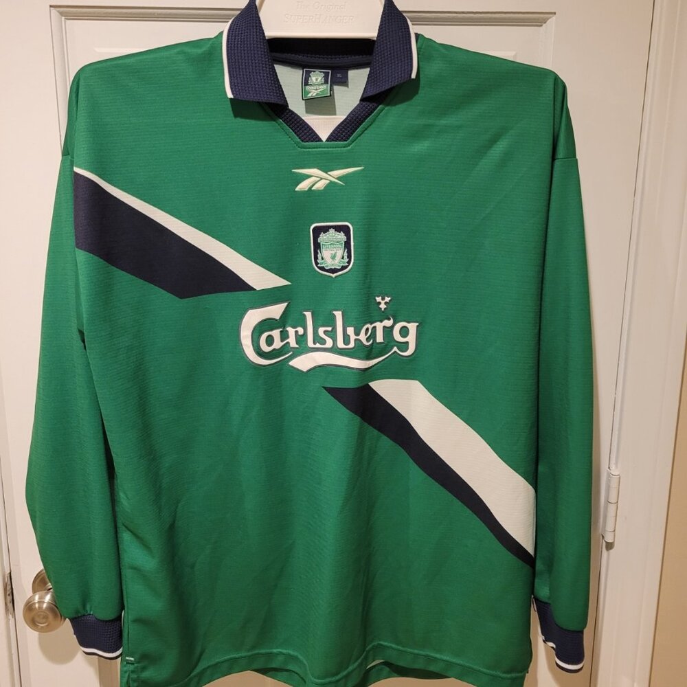 Liverpool 1999/2000 Reebok Vintage Soccer Jersey Long Sleeve Green Blue XL